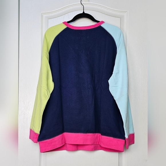 Lands End Serious Sweats Raglan Sweatshirt NAVY MULTI COLORBLOCK | 1X (16-18) - Picture 3 of 7